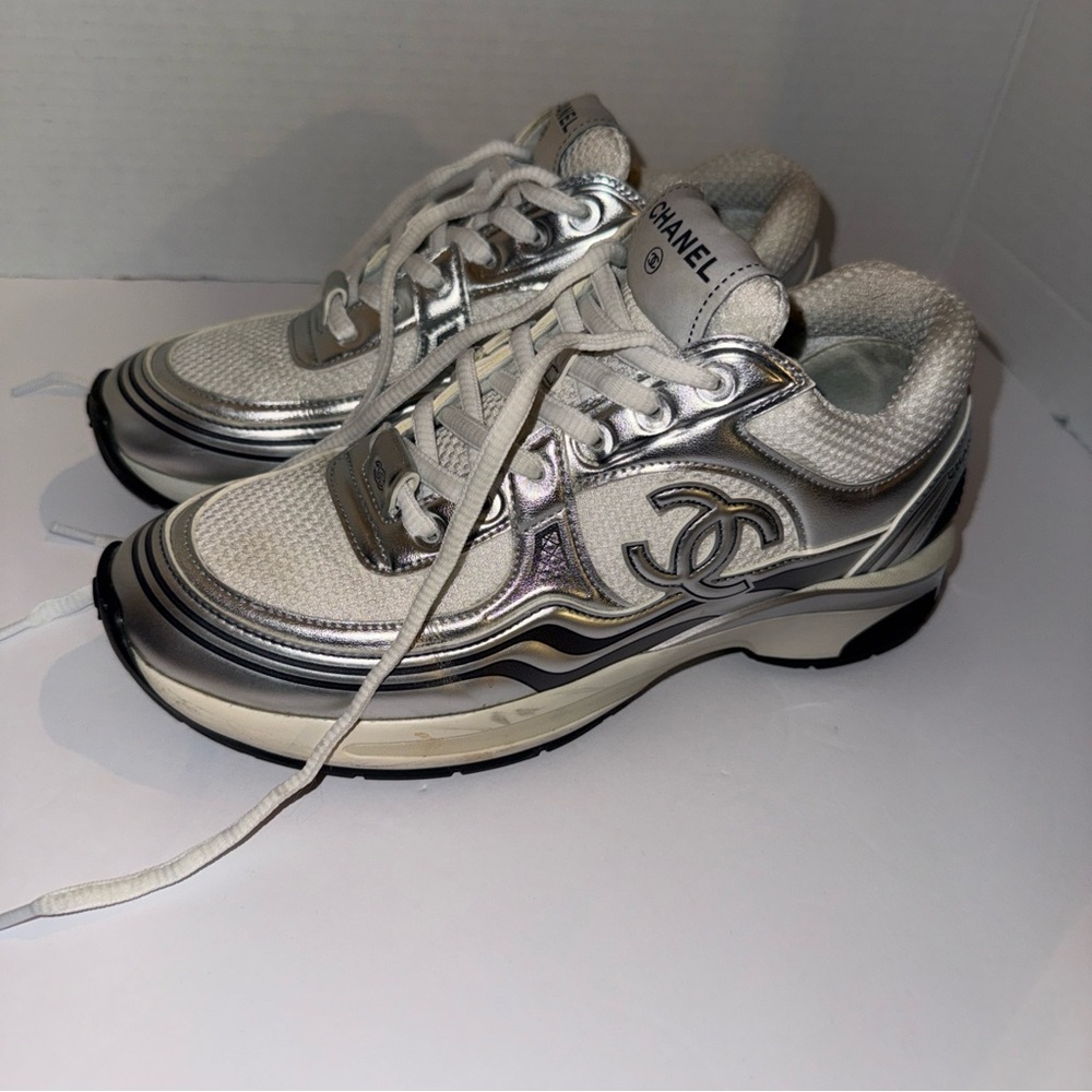 Chanel Women's Sneakers 37 in White and Silver with original box.(Pre-Loved) - Picture 3 of 9